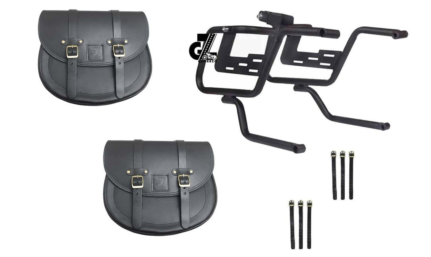 Genuine Leather Saddle Bag with Saddle Stay Pair for All Super Meteor 650