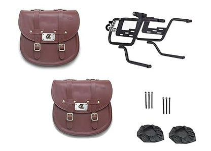 Genuine Leather Saddle Bag with Saddle Stay Pair for All Super Meteor 650