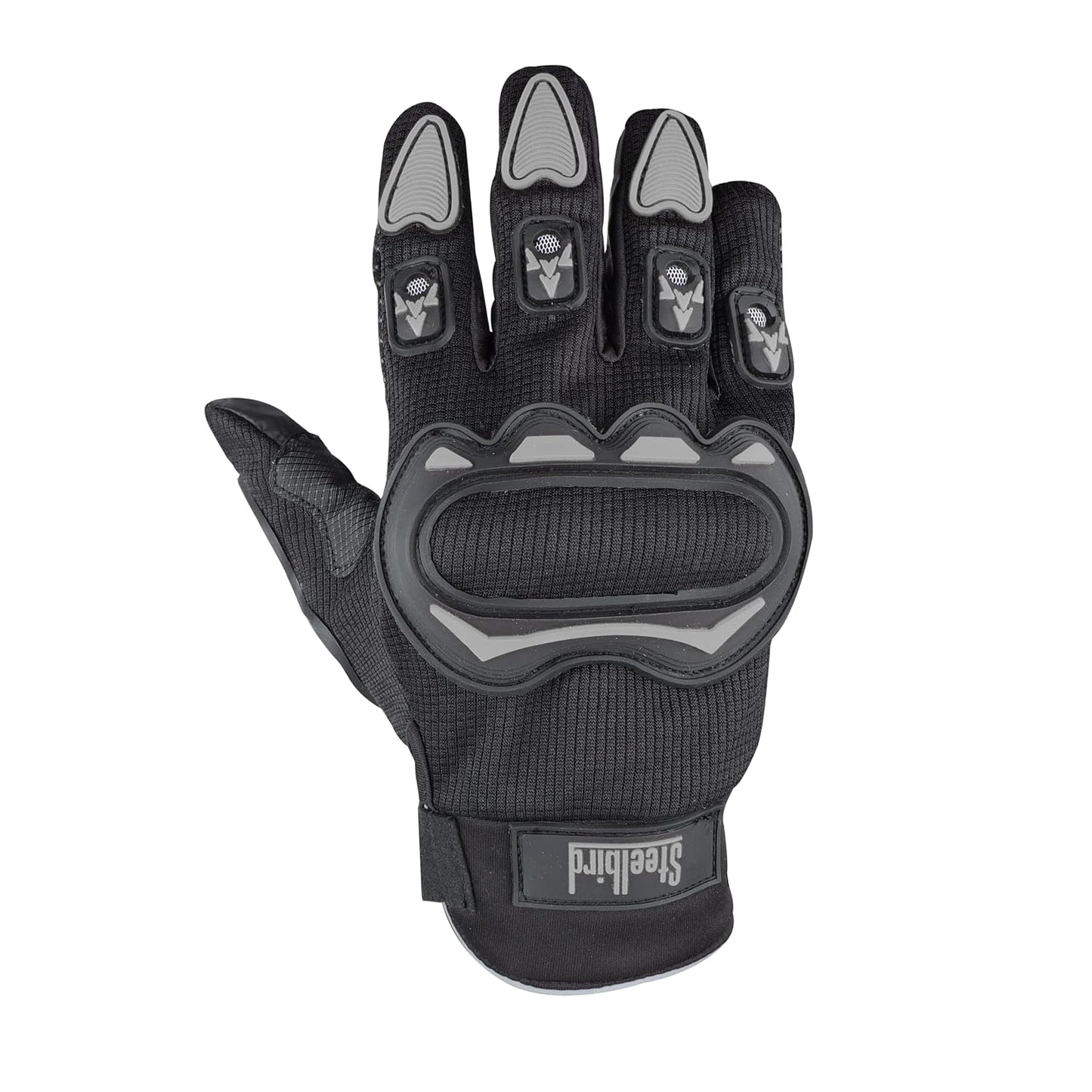 Steelbird Polyester Full Finger Bike Riding Gloves With Touch Screen Sensitivity At Thumb & Index Finger, Protective Off-Road Motorbike Racing Black & Grey