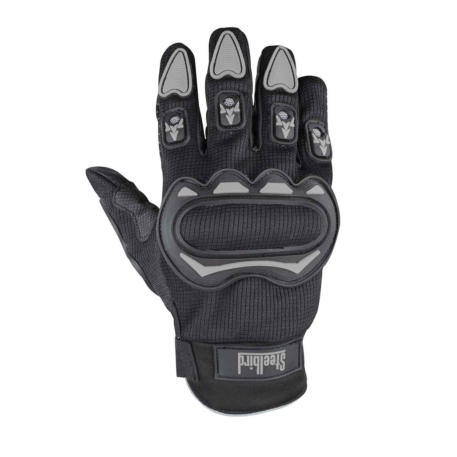 Steelbird Polyester Full Finger Bike Riding Gloves With Touch Screen Sensitivity At Thumb & Index Finger, Protective Off-Road Motorbike Racing Black & Grey
