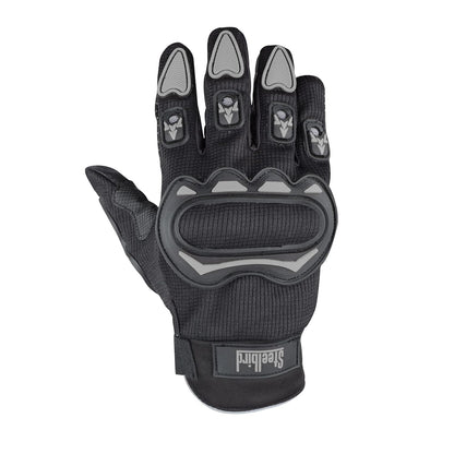 Steelbird Polyester Full Finger Bike Riding Gloves With Touch Screen Sensitivity At Thumb & Index Finger, Protective Off-Road Motorbike Racing Black & Grey