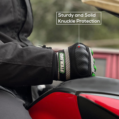 Steelbird Polyester Adventure A-1 Full Finger Riding Gloves with Touch Screen Sensitivity at Thumb and Index Finger, Protective Off-Road Motorbike Racing Cycling Green