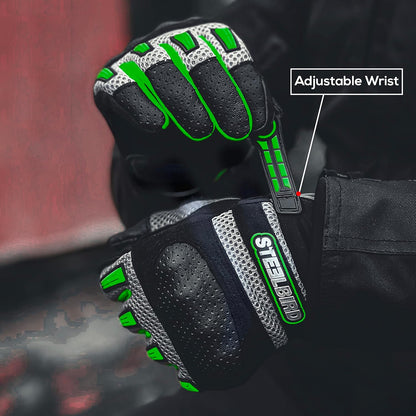 Steelbird Polyester Adventure A-1 Full Finger Riding Gloves with Touch Screen Sensitivity at Thumb and Index Finger, Protective Off-Road Motorbike Racing Cycling Green