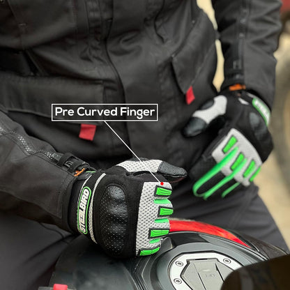 Steelbird Polyester Adventure A-1 Full Finger Riding Gloves with Touch Screen Sensitivity at Thumb and Index Finger, Protective Off-Road Motorbike Racing Cycling Green
