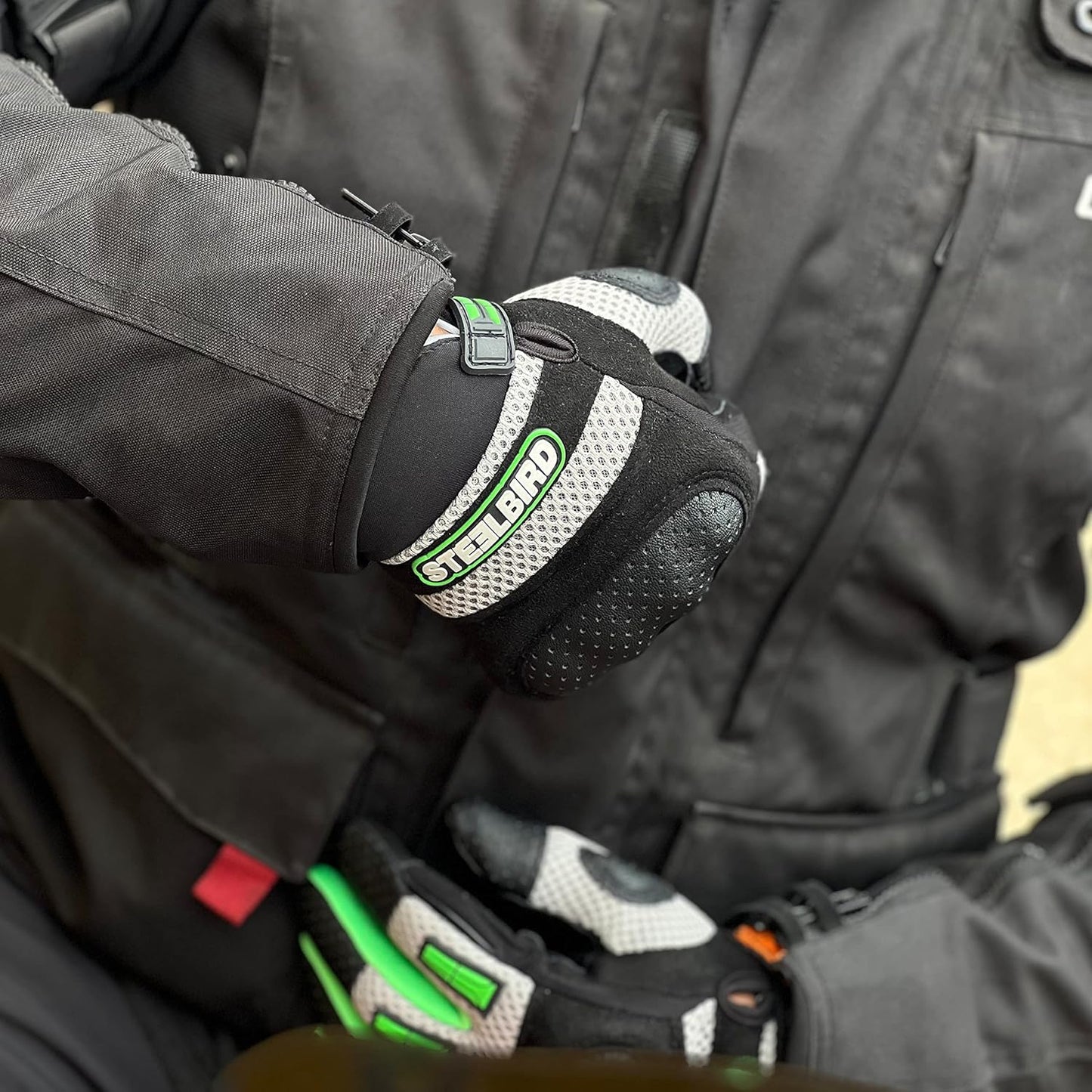 Steelbird Polyester Adventure A-1 Full Finger Riding Gloves with Touch Screen Sensitivity at Thumb and Index Finger, Protective Off-Road Motorbike Racing Cycling Green