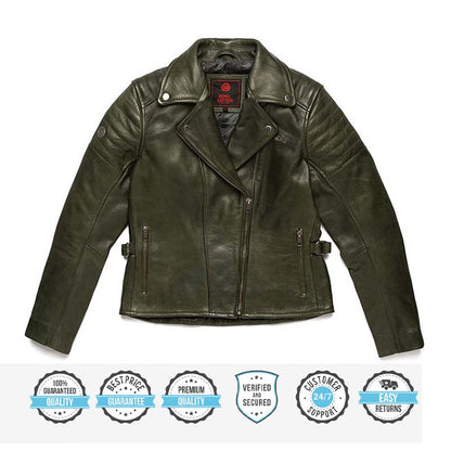 ROYAL ENFIELD THE WILD ONE LEATHER JACKET OLIVE
