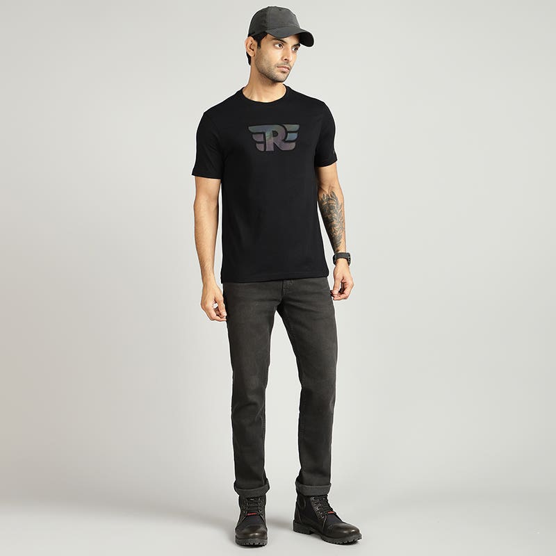 ROYAL ENFIELD THROTTLE REFLECTIVE T SHIRT BLACK