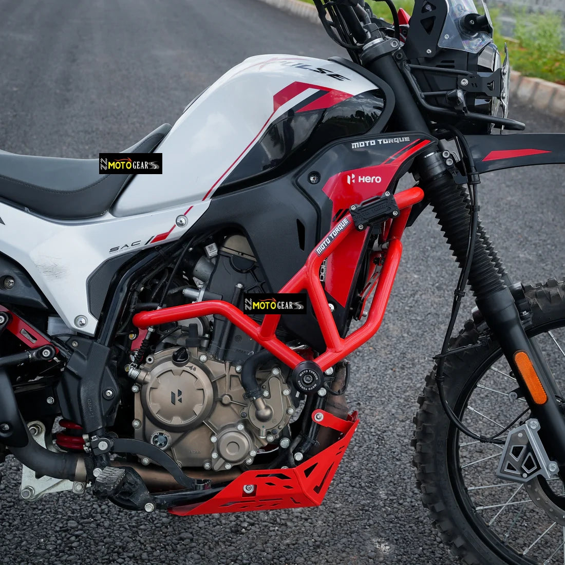 MOTO TORQUE TITAN X CRASH GUARD/ENGINE GUARD RED WITH FITTINGS FOR XPULSE 210