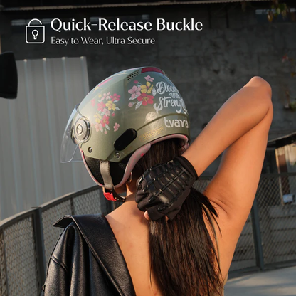 BLOSSOM JADE GREEN CUCOON WOMEN HALF FACE HELMET SIZE -M