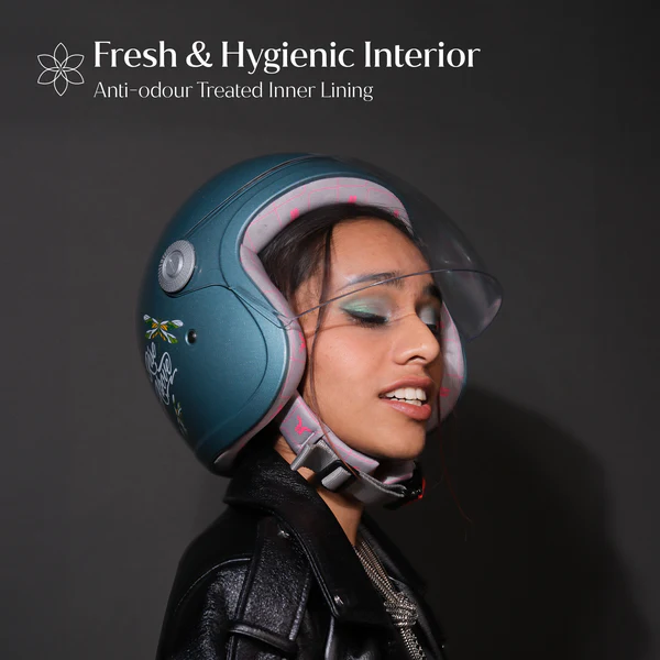 LOTUS FROST BLUE JET WOMEN HALF FACE HELMET SIZE -M