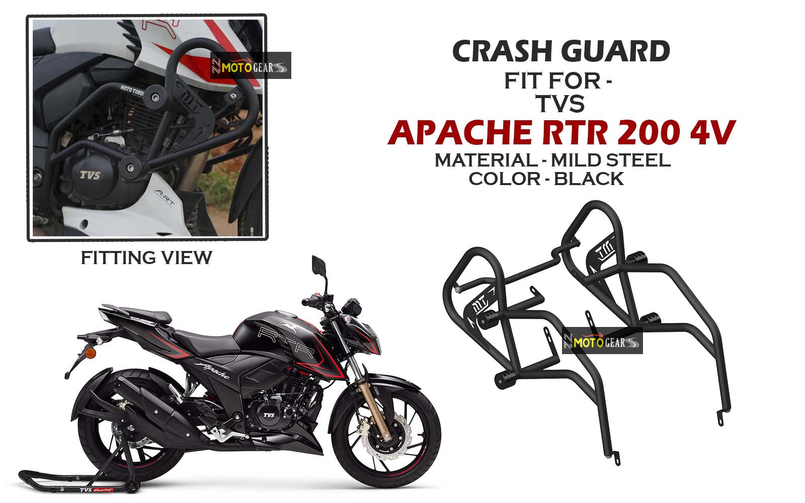 MOTO TORQUE TVS APACHE RTR 200 4v CRASH GUARD WITH SLIDER