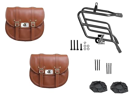 Genuine Leather Saddle Bag with Saddle Stay Pair for All Meteor 350