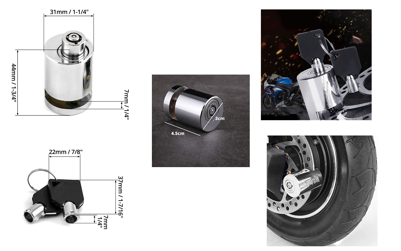 Stainless Steel Heavy Duty Painted Finish Disc Brake Anti Theft 7mm Pin Wheel Locking Security Lock for Bike and Motorcycle (Chrome)