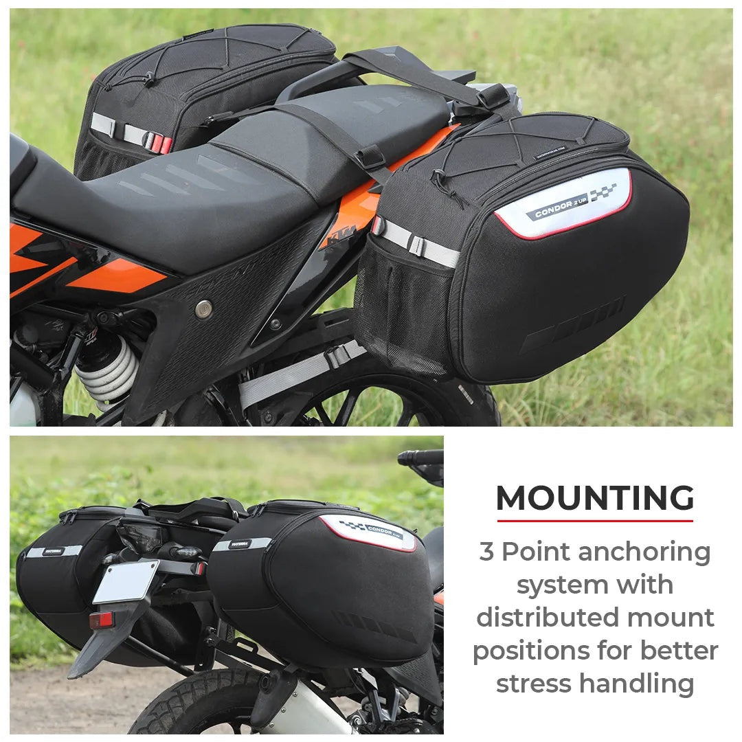 VIATERRA CONDOR 2UP 100% WATERPROOF MOTORCYCLE SADDLE BAGS
