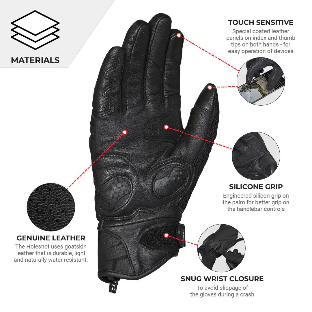 VIATERRA HOLESHOT SHORT MOTORCYCLE RIDING GLOVES BLACK FOR MEN