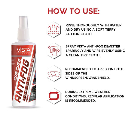 Vista Auto Care Anti Fog Demister 250ml Anti Fog Spray for Windscreen Anti Fog Spray for Car and Helmet