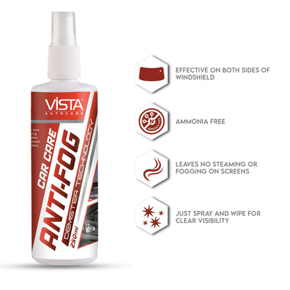 Vista Auto Care Anti Fog Demister 250ml Anti Fog Spray for Windscreen Anti Fog Spray for Car and Helmet
