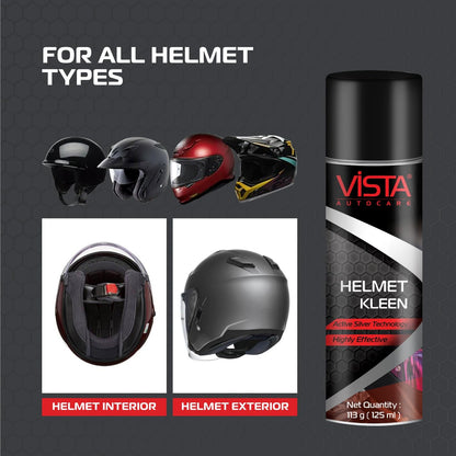 Vista Auto Care Helmet Kleen 125 ml Helmet Cleaner Spray That Removes Dirt, Silver-Based Antibacterial Disinfectant Foam Spray For Helmet Interior Safe For Hair & Skin, Odor Eliminator Pack of 1