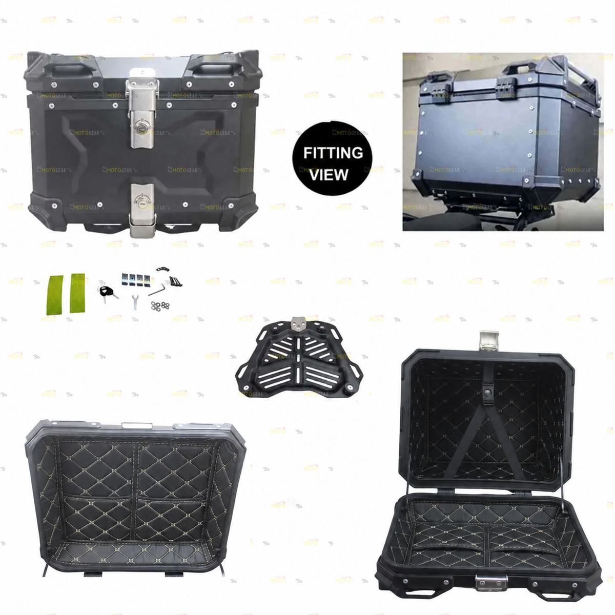 Black Aluminum Luggage Top Box 45 LTR Compatible With Universal Motorcycle