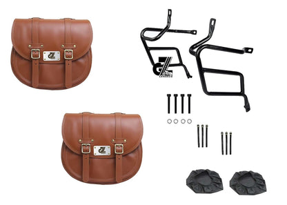 Genuine Leather Saddle Bag with Saddle Stay Pair For All New Classic 350 Reborn