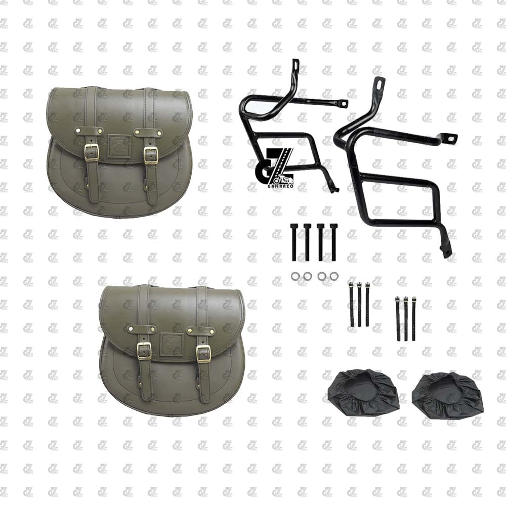 Leather Saddle Bag Green with Saddle Stay Pair New Classic 350 Reborn