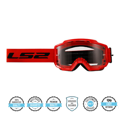 LS2 CHARGER PRO GOGGLE RED WITH CLEAR VISOR