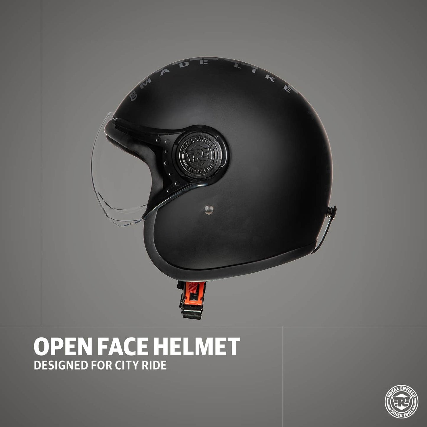 ROYAL ENFIELD JET OPEN FACE MLG HELMET WITH CLEAR VISOR MATT BLACK