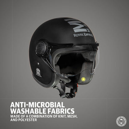 ROYAL ENFIELD JET OPEN FACE MLG HELMET WITH CLEAR VISOR MATT BLACK
