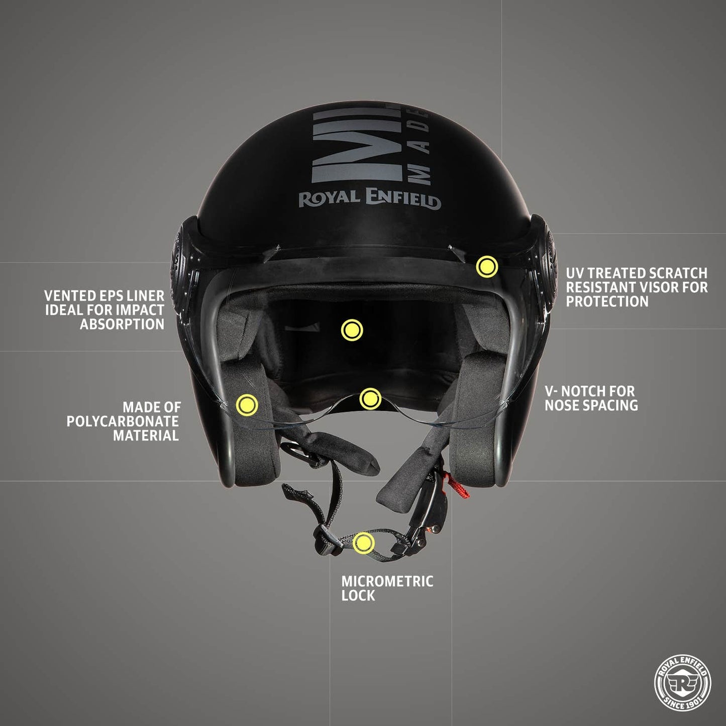 ROYAL ENFIELD JET OPEN FACE MLG HELMET WITH CLEAR VISOR MATT BLACK