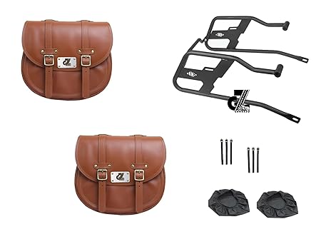 Genuine Leather Saddle Bag with Saddle Stay Pair for All Royal Enfield Hunter 350