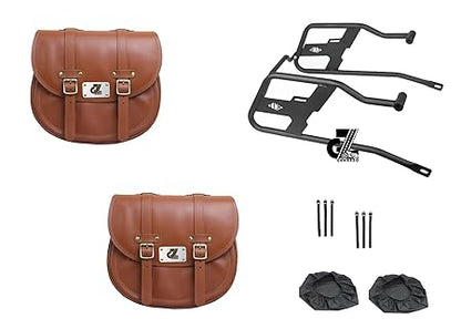 Genuine Leather Saddle Bag with Saddle Stay Pair for All Royal Enfield Hunter 350