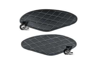 Diamond Black Tank Pads with White Thread, Genuine Leather For Royal Enfield Hunter 350