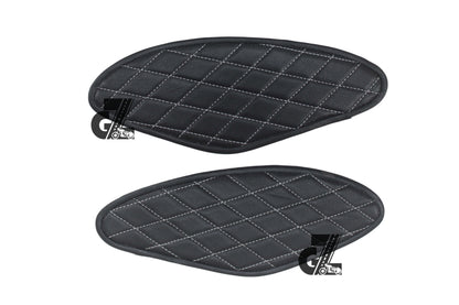 Diamond Black Tank Pads with White Thread, Genuine Leather For Royal Enfield Hunter 350