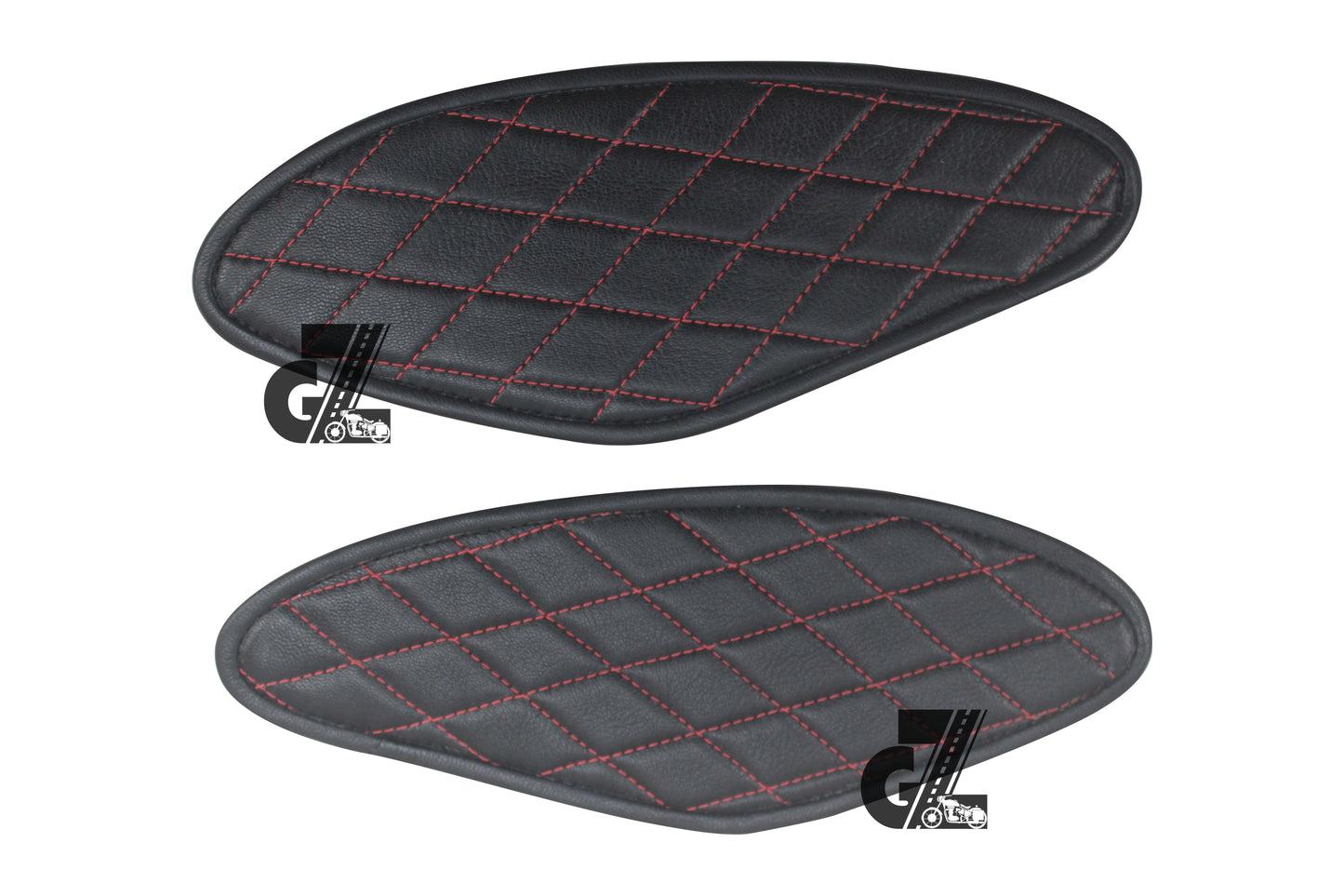 Diamond Black Tank Pads with Red Thread, Genuine Leather For Royal Enfield Hunter 350
