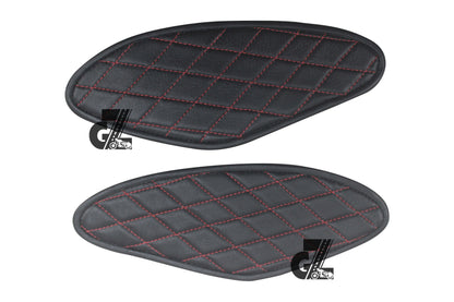 Diamond Black Tank Pads with Red Thread, Genuine Leather For Royal Enfield Hunter 350