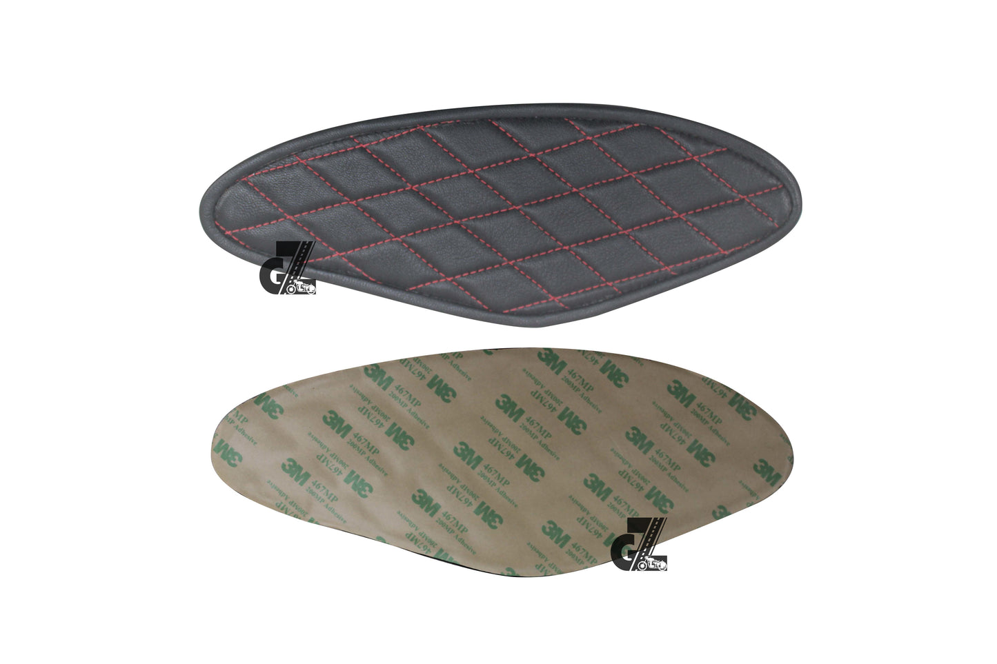 Diamond Black Tank Pads with Red Thread, Genuine Leather For Royal Enfield Hunter 350